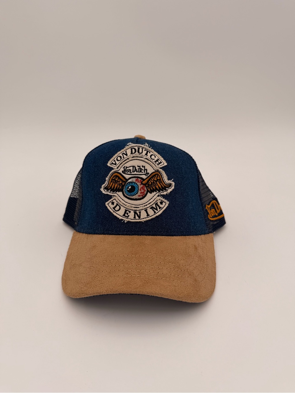 Von dutch Denim + Suede Snapback Vintage Trucker Hat